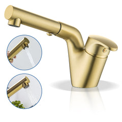 Bathroom Sink Faucet with Pull Down Sprayer, Brushed Gold,JK0430