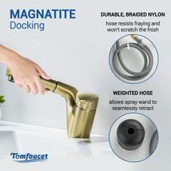 Bathroom Sink Faucet with Pull Down Sprayer, Brushed Gold,JK0430