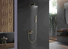 Rainfall Shower System 10" Square Shower Head with Rotable Handheld Sprayer, Wall Mounted Bathroom Shower Combo with Foldable Tub Spout, Anti-Rust Solid Brass Valve Diverter