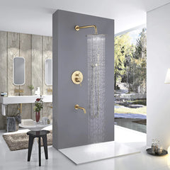 Rain Shower System With Handheld Shower And Swivel Tub Spout In Brushed Gold/Matte Black