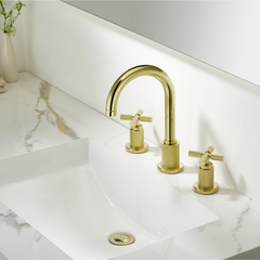 Two Handles 3-Holes Bathroom Sink Faucet In Brushed Gold and Matte Black for TF00F1