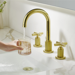Two Handles 3-Holes Bathroom Sink Faucet In Brushed Gold and Matte Black for TF00F1