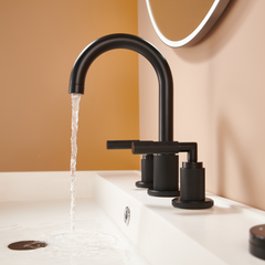 Two Handles 3-Holes Bathroom Sink Faucet In Brushed Gold and Matte Black for TF00F2