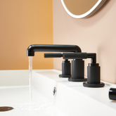 Two Handles 3-Holes Bathroom Sink Faucet In Brushed Gold and Matte Black for TF00F4