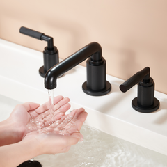 Two Handles 3-Holes Bathroom Sink Faucet In Brushed Gold and Matte Black for TF00F4