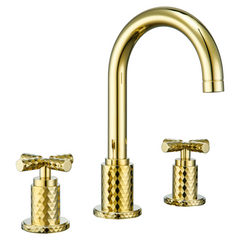 Two Handles 3-Holes Bathroom Sink Faucet In Brushed Gold and Matte Black for TF00F8