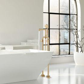 Industrial 3 Handles Freestanding Tub Faucet with Hand Shower | High-Flow 360° Swivel Spout