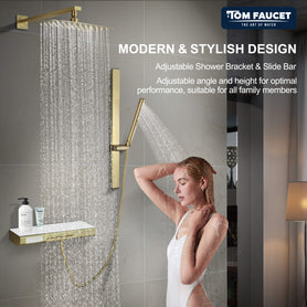 Multi-Functional Embedded Shower System Set with Piano Key Buttons and Integrated Storage Shelf