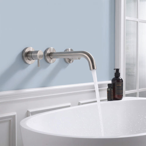 Fast Flow Modern Wall Mount Tub Faucet with 2 Handles & Swivel Spout
