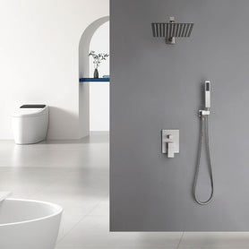Minimalist Dual-Outlet Shower System with Ultra-Thin Square Rain Head and Linear Hand Shower