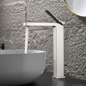 Minimalist Square Monolithic Single-Handle Tall Vessel Faucet