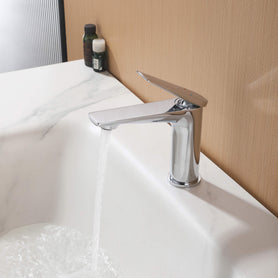 Modern Streamlined Flat-Spout Solid Brass Basin Faucet