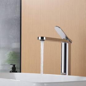 Tall Modern Minimalist Vessel Sink Faucet with Elongated Splash-Free Spout