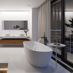 Matte Black Floor Mount Bathtub Faucet With Waterfall Swivel Bathtub Filler Handheld Shower-RB1078