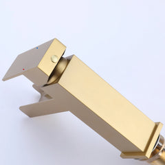Brushed Gold Single Handle Vessel Bathroom Faucet With Waterfall Spout