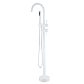 White Floor Mounted Bathtub Faucet With Tub Filler And Handheld Shower