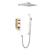 Brushed Nickel Thermostatic Shower System With 10" Rain Shower Head, Mixer Thermostatic Valve, Handheld Shower With Adjustable Slide Bar
