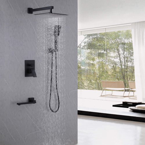 Concealed Tub Shower System with Fold-Away Tub Spout & 3-Function Hand Shower
