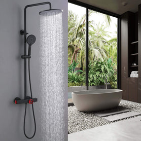 Slide-Bar Thermostatic Shower System with Red Statement Knob and Bottom Spout