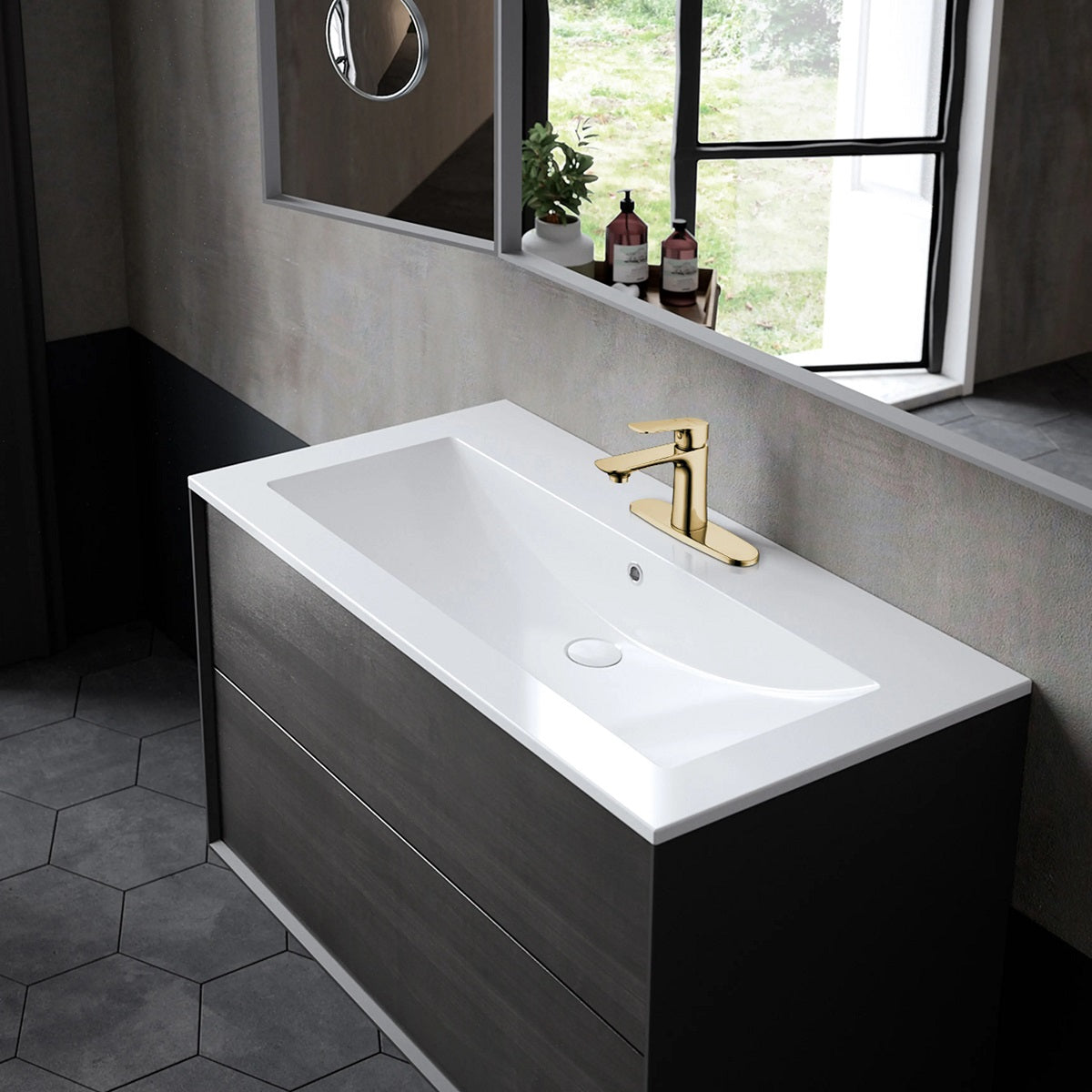 1-Hole Single-Handle Bathroom Sink Faucet with 10-Inch Deck Plate