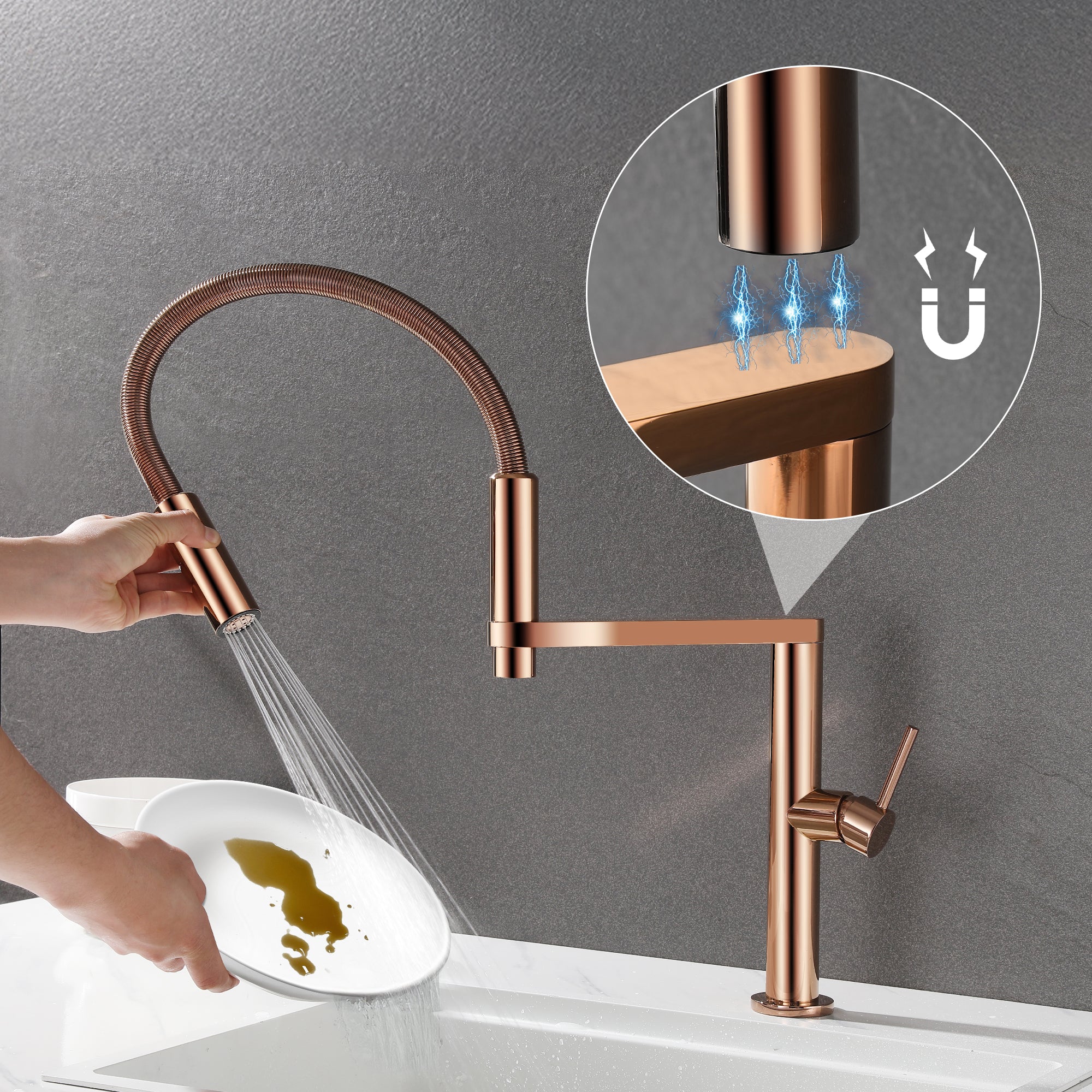 Magnetic Docking Kitchen Faucet with Pull Down Sprayer, Dual-Function Spray and 360 Degree Swivel, Commercial Spring Kitchen Faucet