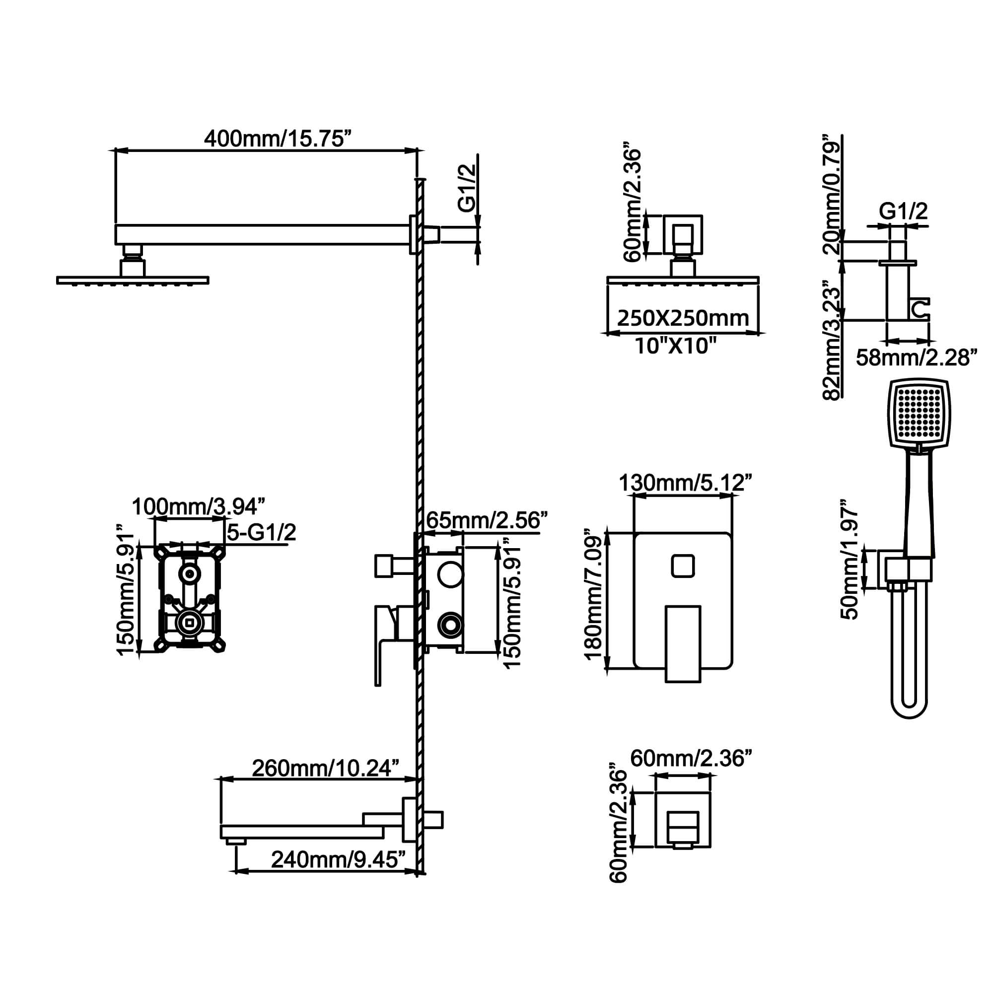 Concealed Tub Shower System with Fold-Away Tub Spout & 3-Function Hand Shower