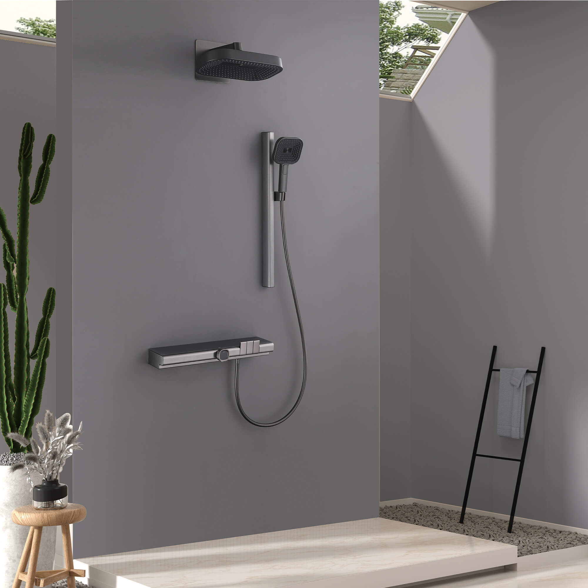 3-Function Thermostatic Shower System with Simultaneous Flow Valve