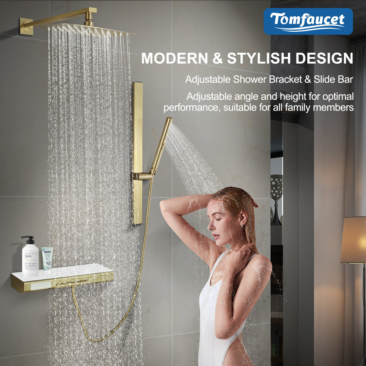 Push-Button Switch Shower Faucet Set With 2-In-1 Handheld Showerhead TF00S4