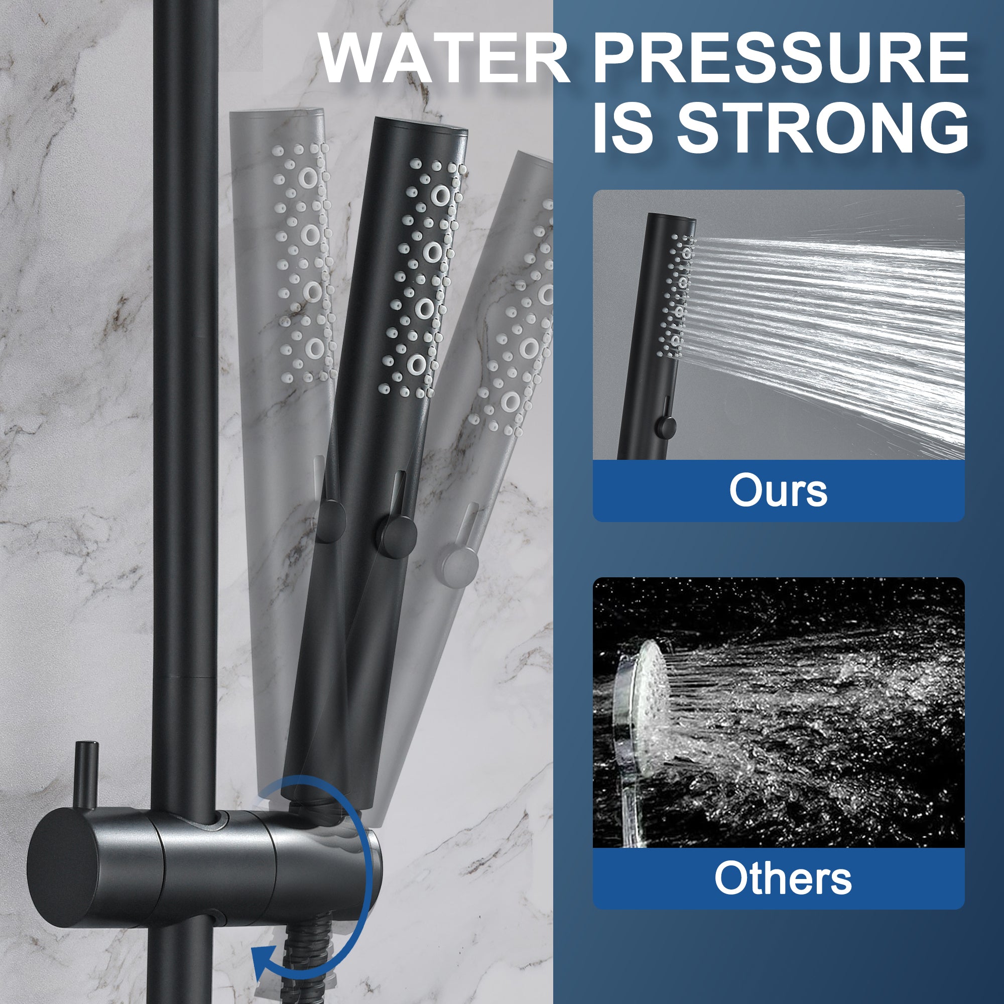 3-Function High Pressure Shower Slide Bar System, 35.4 Inch Shower Bar Slide Set, 70.8 Inch Stainless Steel Hose, TF00H1