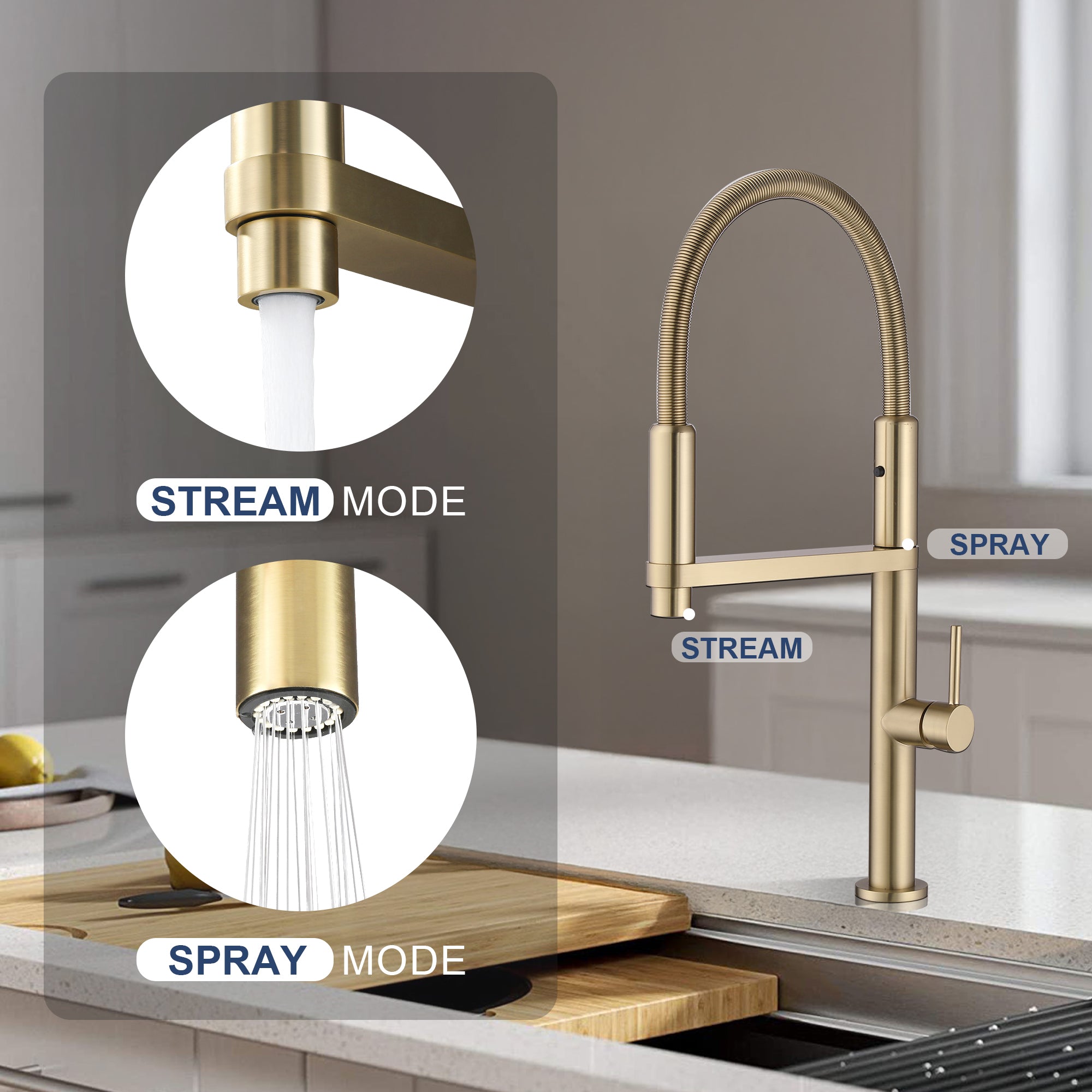 Magnetic Docking Kitchen Faucet with Pull Down Sprayer, Dual-Function Spray and 360 Degree Swivel, Commercial Spring Kitchen Faucet