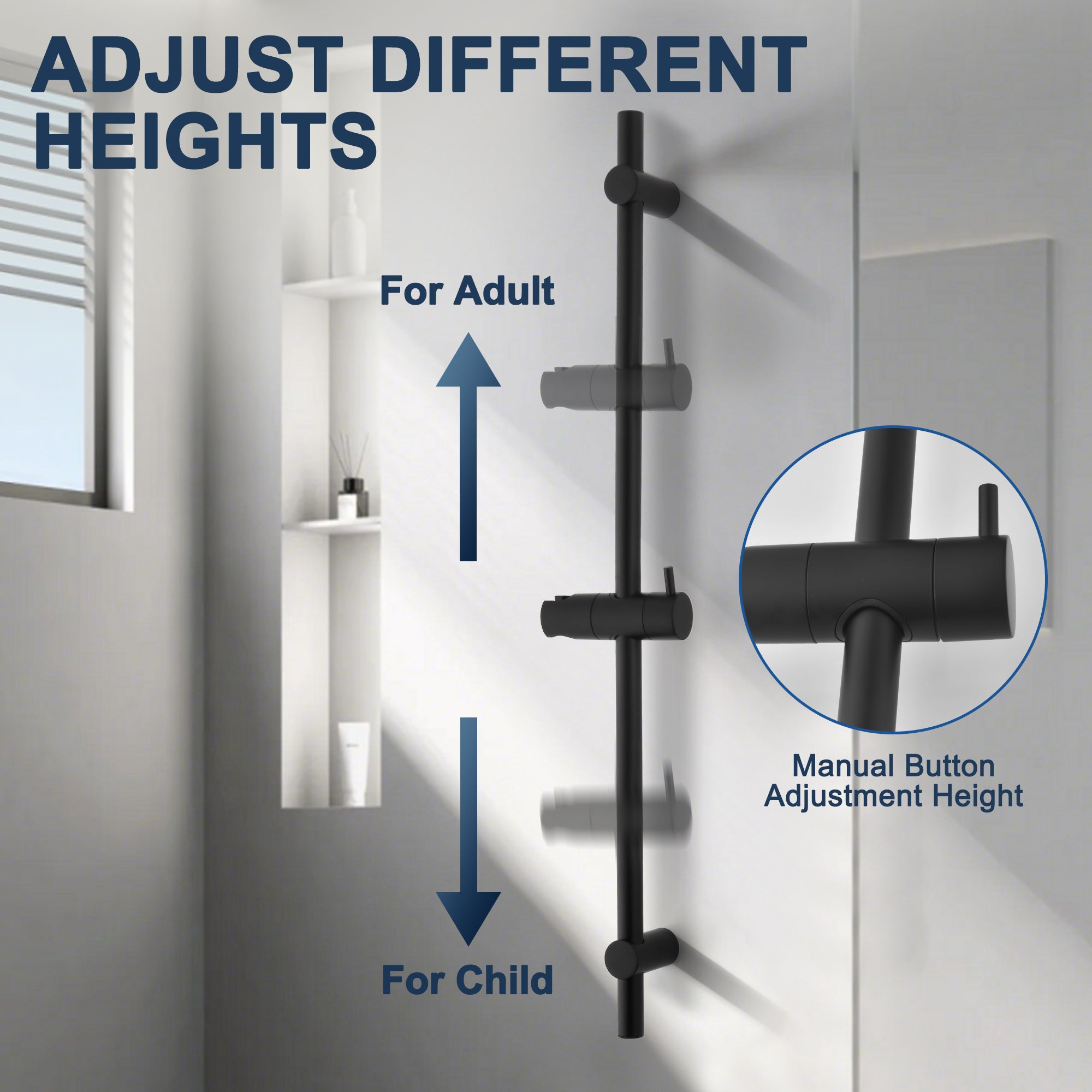 3-Function High Pressure Shower Slide Bar System, 35.4 Inch Shower Bar Slide Set, 70.8 Inch Stainless Steel Hose, TF00H1