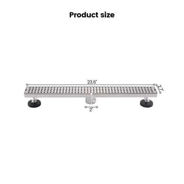 Modern Linear Grid Shower Drain with Removable Anti-Clog Hair Strainer Basket