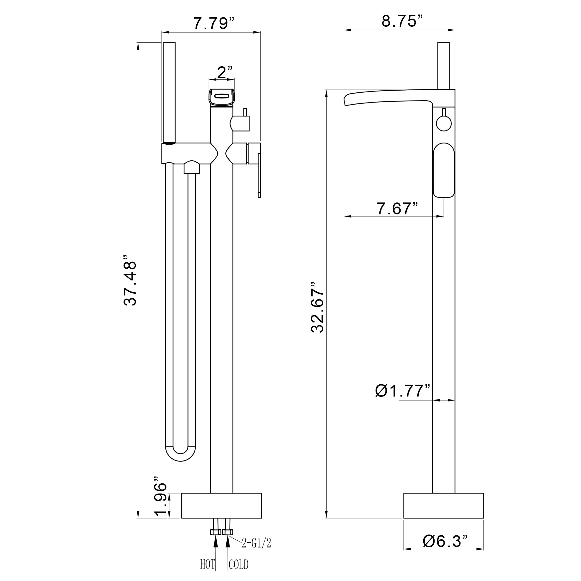 Matte Black Floor Mount Bathtub Faucet With Waterfall Swivel Bathtub Filler   Handheld Shower-RB1078