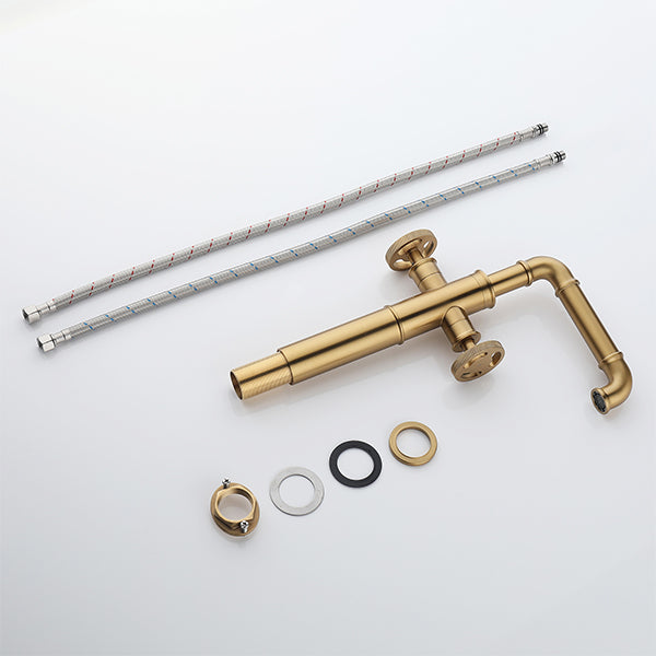 Deck Mount 2-Handle Bathroom Faucet In Brushed Gold