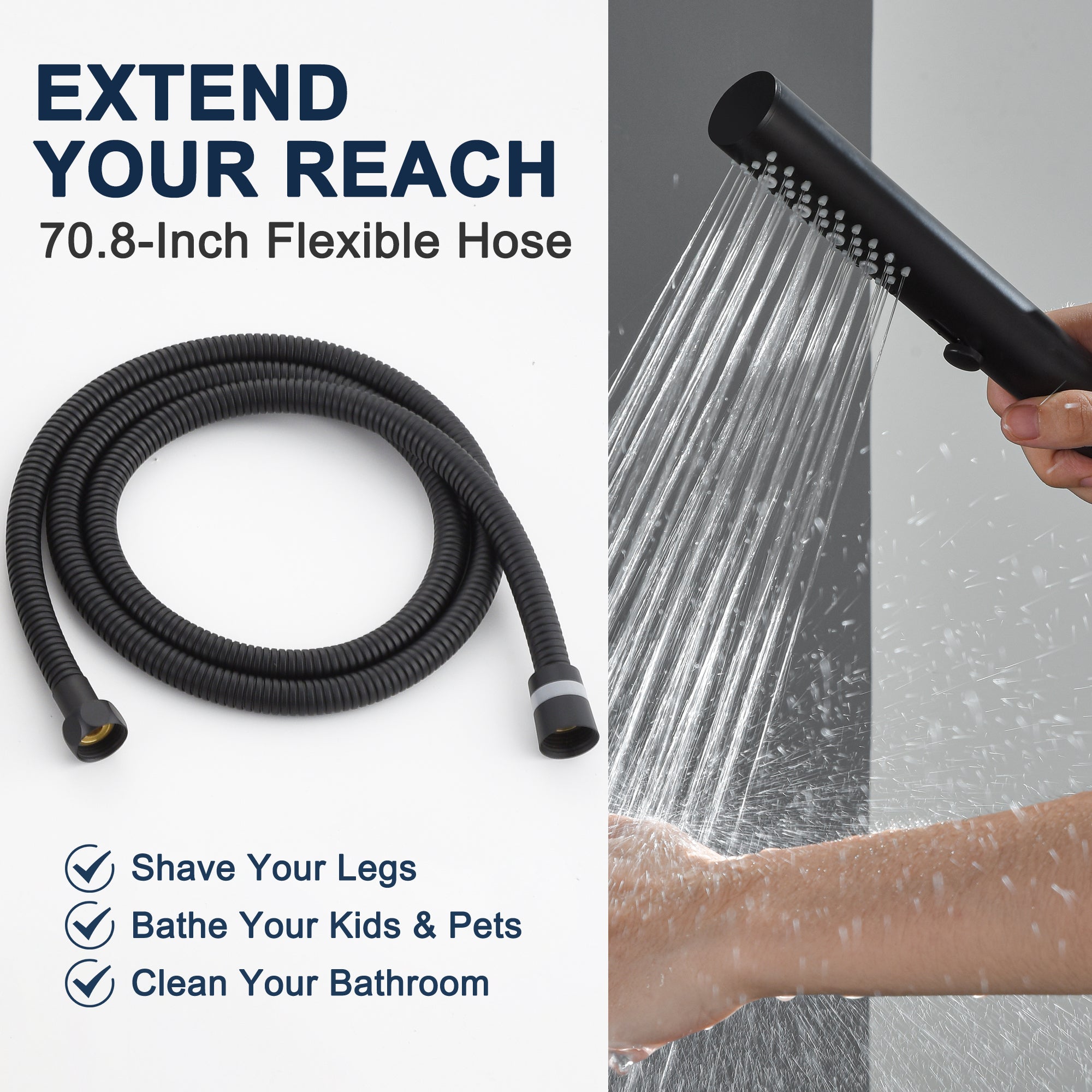 3-Function High Pressure Shower Slide Bar System, 35.4 Inch Shower Bar Slide Set, 70.8 Inch Stainless Steel Hose, TF00H1