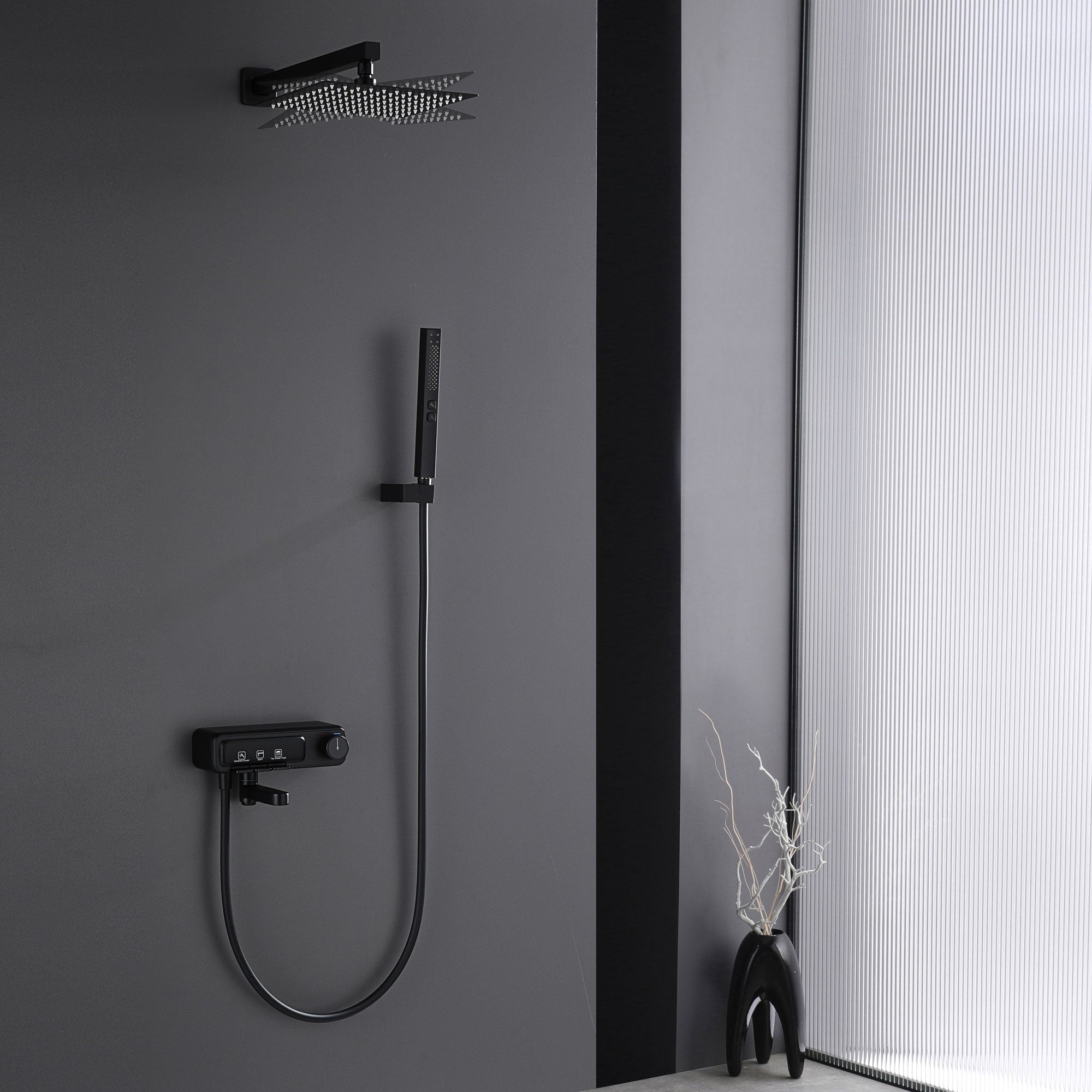 Rainfall Shower System 10" Square Shower Head with Rotable Handheld Sprayer, Wall Mounted Bathroom Shower Combo with Foldable Tub Spout, Anti-Rust Solid Brass Valve Diverter