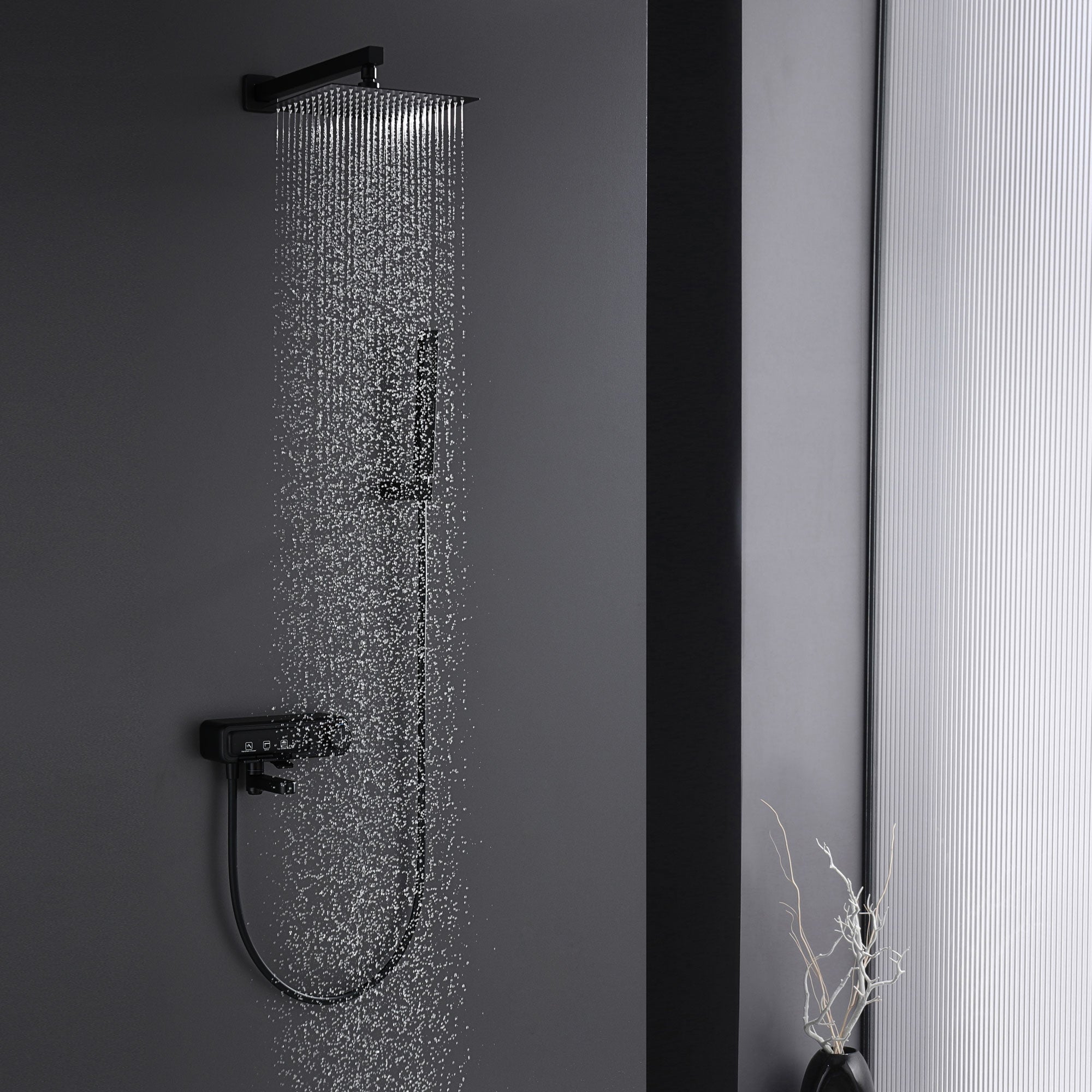 Rainfall Shower System 10" Square Shower Head with Rotable Handheld Sprayer, Wall Mounted Bathroom Shower Combo with Foldable Tub Spout, Anti-Rust Solid Brass Valve Diverter