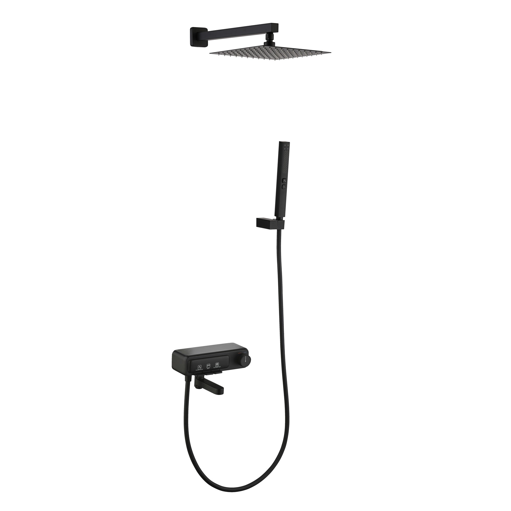 Rainfall Shower System 10" Square Shower Head with Rotable Handheld Sprayer, Wall Mounted Bathroom Shower Combo with Foldable Tub Spout, Anti-Rust Solid Brass Valve Diverter