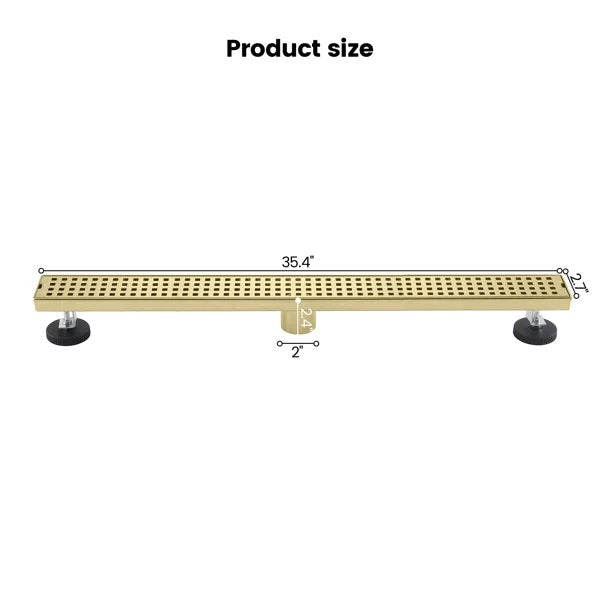 Modern Linear Grid Shower Drain with Removable Anti-Clog Hair Strainer Basket