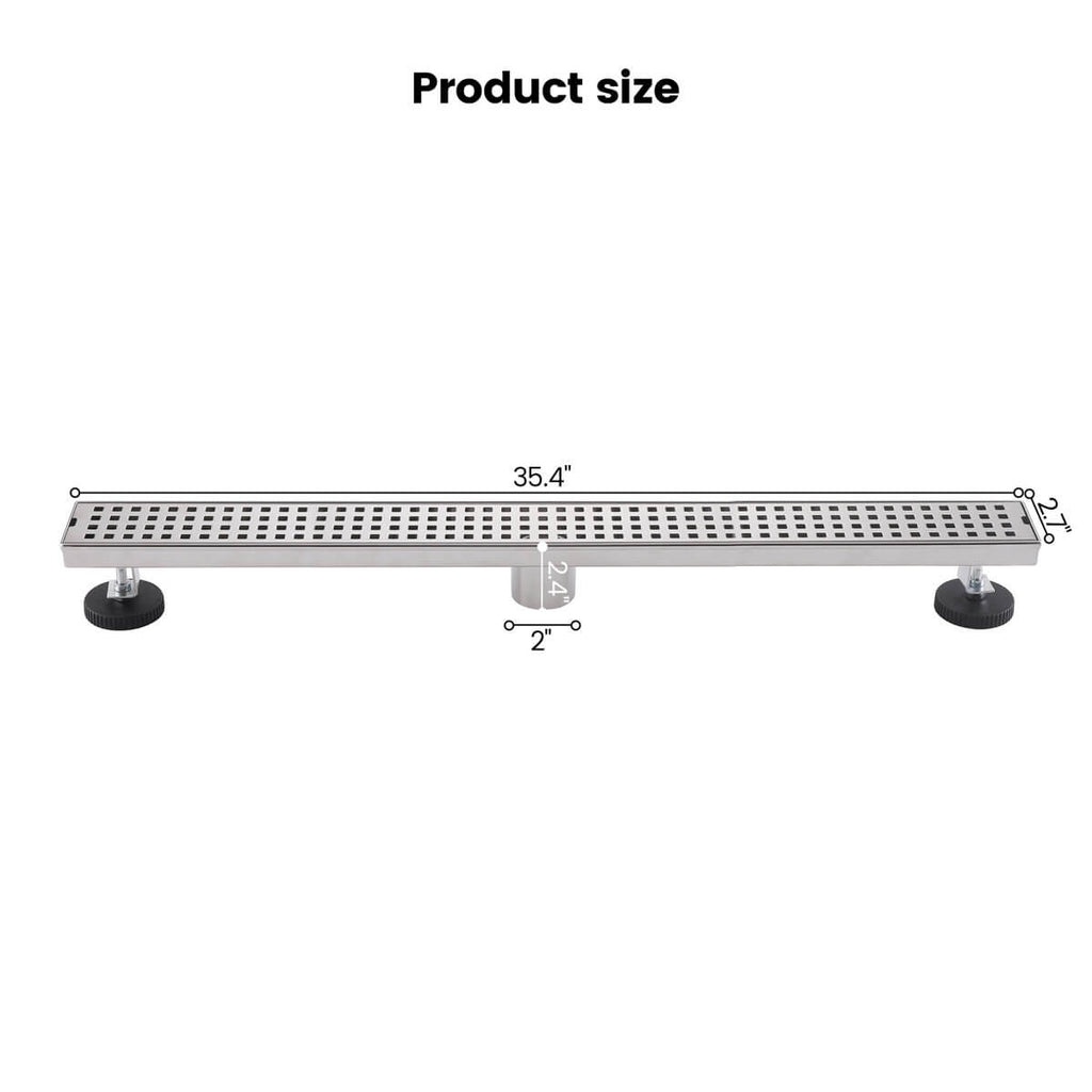 Modern Linear Grid Shower Drain with Removable Anti-Clog Hair Strainer Basket