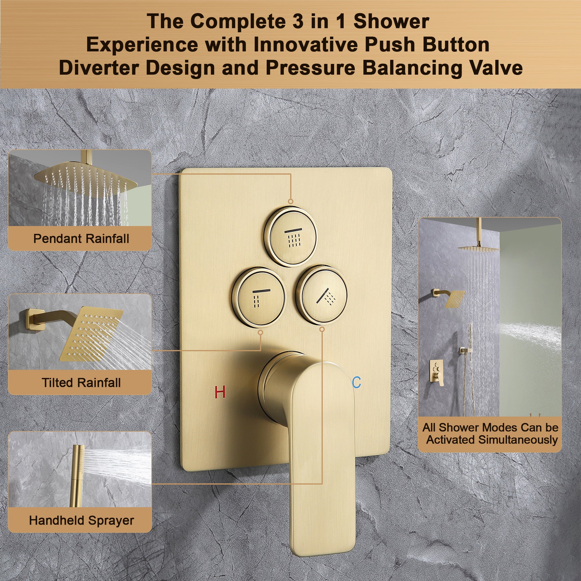 Push-Button Switch Shower Faucet Set With 2-In-1 Handheld Showerhead JK0407