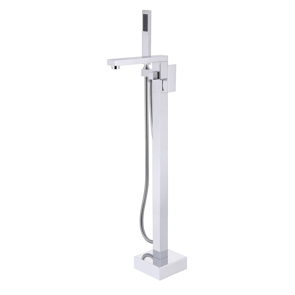 360° Swivel Cube Freestanding Tub Faucet with Hand Shower Single Handle