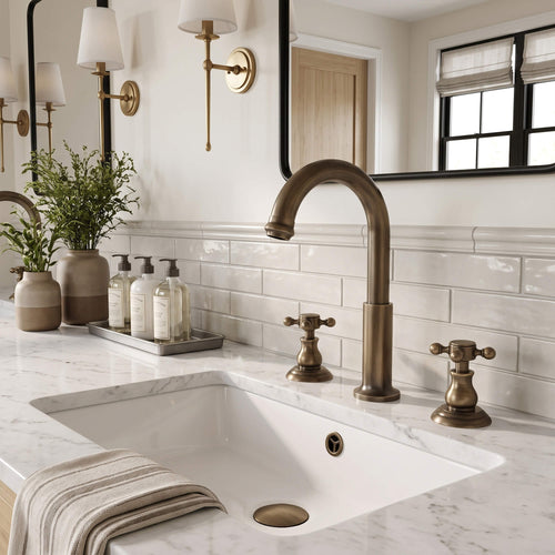 Vintage Spread Bathroom Faucet Set 360° Swivel Spout Cross Handle Tap