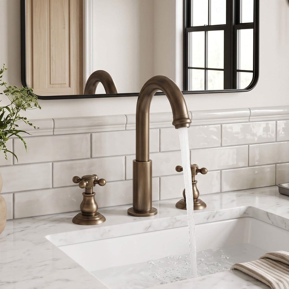 Vintage Spread Bathroom Faucet Set 360° Swivel Spout Cross Handle Tap