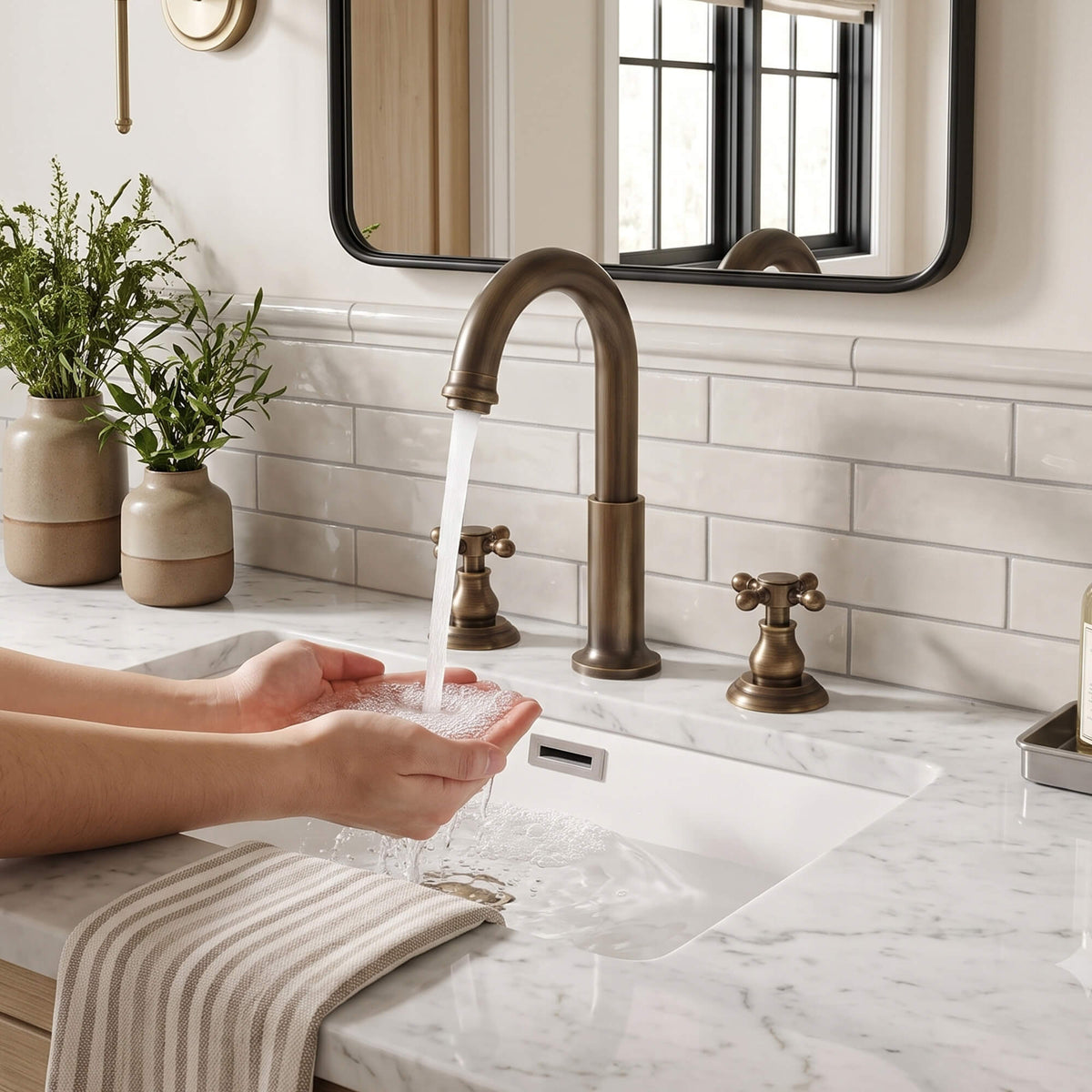 Vintage Spread Bathroom Faucet Set 360° Swivel Spout Cross Handle Tap