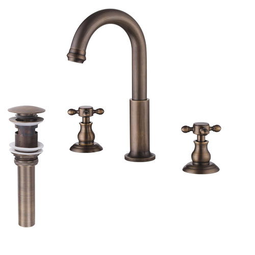 Vintage Spread Bathroom Faucet Set 360° Swivel Spout Cross Handle Tap
