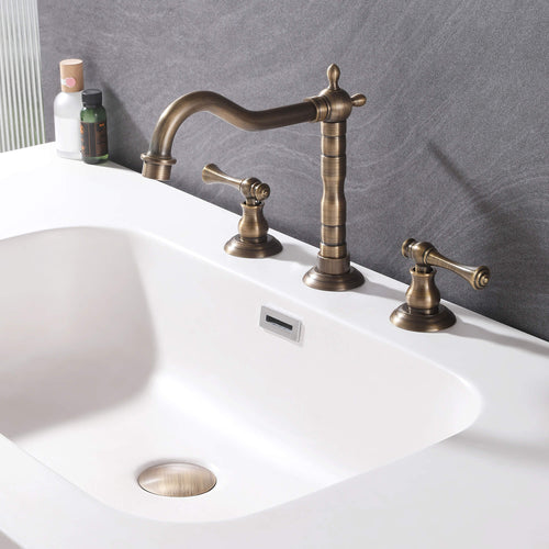 Vintage Brass Widespread Bathroom Faucet 360° Swivel Curved Arc Spout Tap