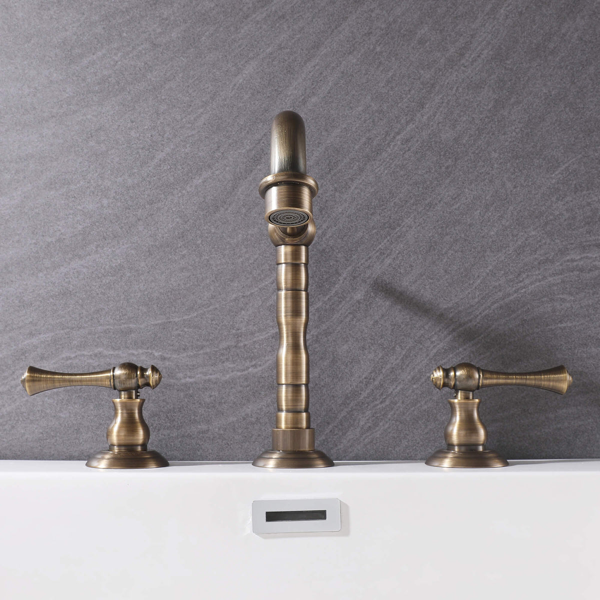 Vintage Brass Widespread Bathroom Faucet 360° Swivel Curved Arc Spout Tap