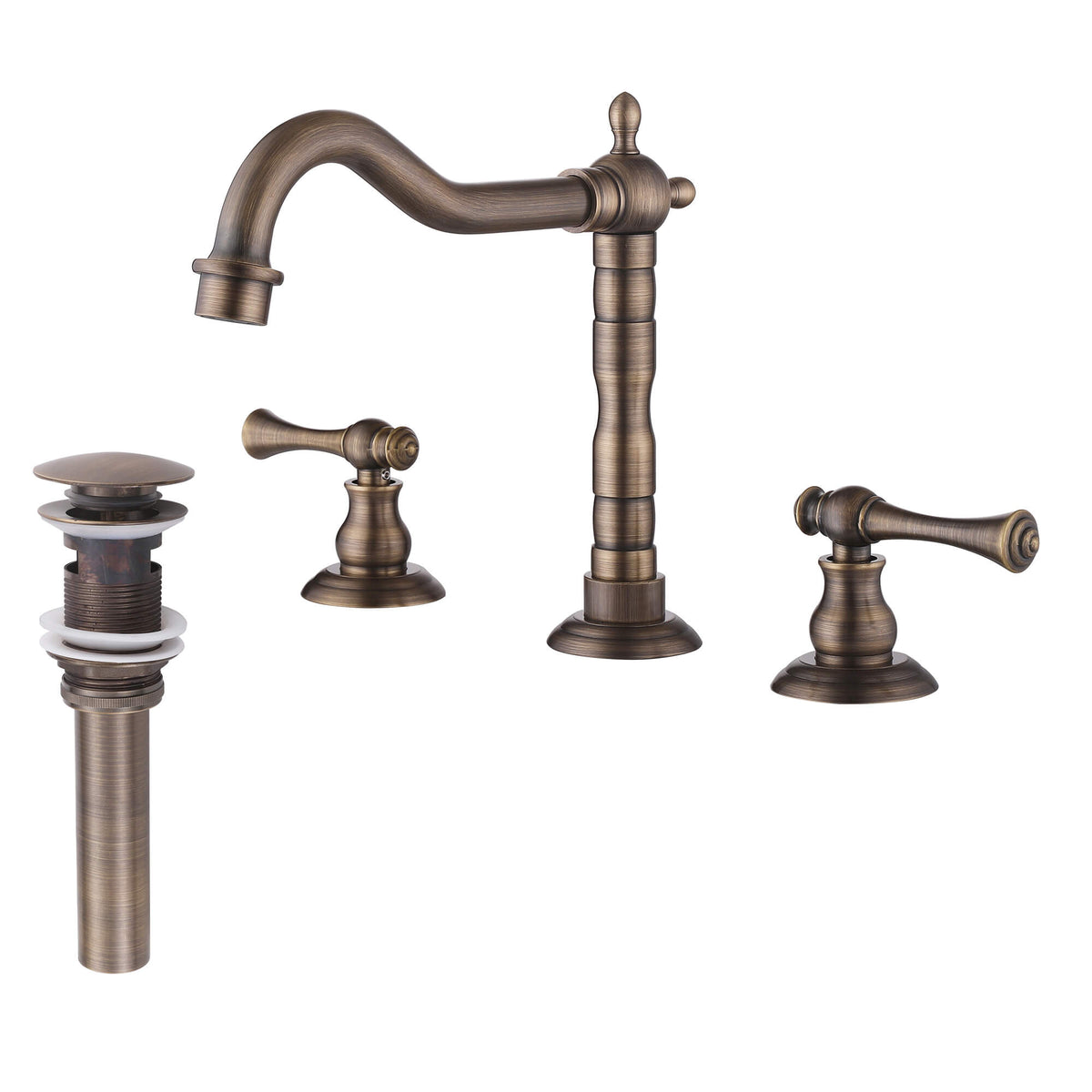 Vintage Brass Widespread Bathroom Faucet 360° Swivel Curved Arc Spout Tap