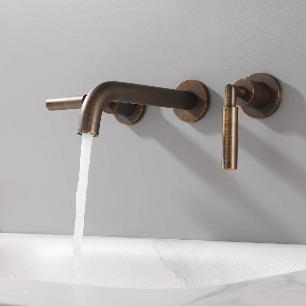 Wall-Mounted Bathroom Faucet with Drain Assembly Solid Brass 3-Piece Set